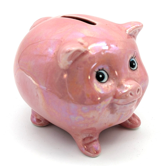 Unmarked Other - Mid Century Pink Piggy Bank Lusterware Anthropomorphic Coin Bank